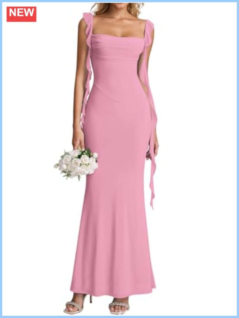 Ruffle Long Maxi Formal Wedding Guest Dress Ruched Bodycon Sleeveless